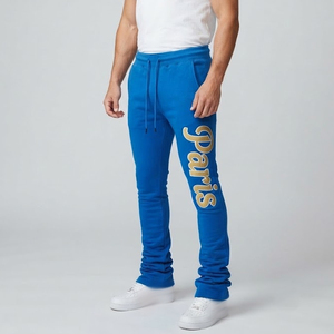 Pantalones de chándal para hombre con estampado apilado, casuales, holgados, de invierno, con cintura con cordón y pierna ancha - Product Image 1