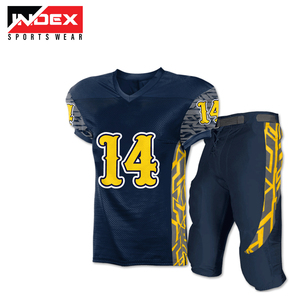 Conjunto de Uniforme de Fútbol Americano para Hombre INDEX SPORTSWEAR, Sublimado, Cuello en V, Manga Corta, Azul Marino y Amarillo, Malla 14 - Product Image 1