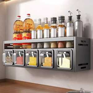 Organizador de especias para colgar en la pared con cajones, estante de almacenamiento para cocina, soporte para botellas de condimentos, estante para frascos de aceite, soporte metálico. - Product Image 1
