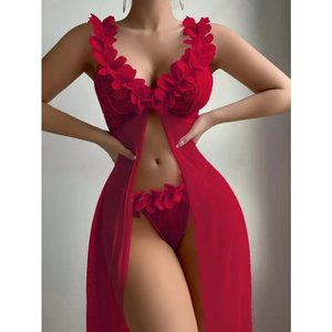 2026 # 7 Novedades: Camisón de satén de seda sexy para mujer con encaje y diseño dividido, ropa de dormir larga, lencería erótica frontal. - Product Image 4