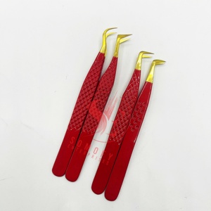 Somofy Enterprises, pinzas para pestañas de mega volumen, puntas doradas de Color rojo de 90 grados, acero inoxidable sólido recubierto de polvo ecológico - Product Image 3