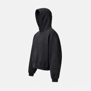 Sudadera con Capucha Oversize para Hombre, Lavado Ácido, Color Negro Sólido, 100% Algodón, Manga Regular, Diseño con Bolsillo, Tejido French Terry, Otoño - Product Image 3