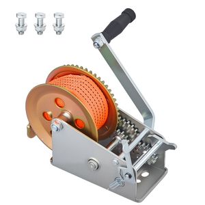 Cabrestante manual de alta resistencia para embarcaciones de 3500 lb con correa de poliéster naranja de 20 pies, freno automático, trinquete bidireccional y 2 velocidades - Product Image 1