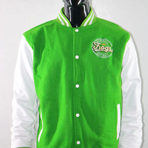 Chaqueta Varsity Bordada de Primavera Color Verde, Transpirable, con Cierre de Cremallera, Servicio OEM, Tallas Unisex para Adultos, en Lana 100% Algodón - Product Image 1