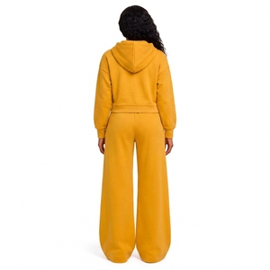 Ensemble deux pièces personnalisé avec logo, sweat-shirt court zippé en molleton et pantalon de survêtement large à cordon de serrage, vente en gros - Product Image 2