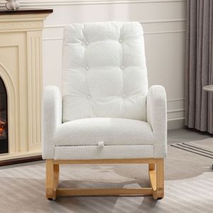 Sedia a dondolo LY 5104 con schienale alto e gambe in legno di gomma, 68 cm P x 97,5 cm L x 99,5 cm H, bianca, per camera da letto e soggiorno - Product Image 5