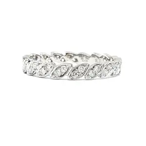 HK Wholesale Price Fine Jewellery Trendy Design Top Quality Platinum White Gold Real Diamond Marquise Thin Band Ring For Woman