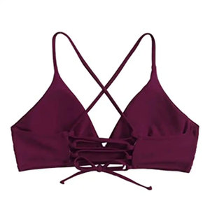 Ensemble de bikini croisé violet pour femme avec bas imprimé palmiers, coupe régulière, en spandex et polyester - Product Image 3