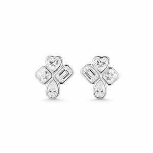 Boucles d'oreilles clous tendance en argent sterling 925 serties de diamants de laboratoire multiformes, design trèfle, en or pur 10 carats - Product Image 2