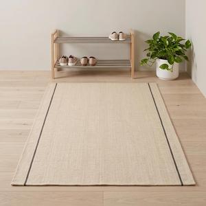 Tapis moderne en laine tissé à la main, à poils moyens, avec bordure beige, antidérapant, style minimaliste scandinave, pour salon et chambre à coucher - Product Image 1