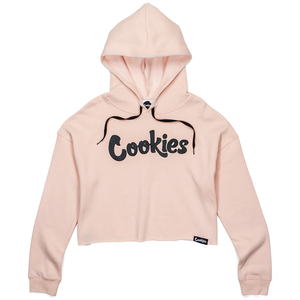 <b>Cookies</b> Women's Pink Cropped Hoodie Embroidered Letter Logo Fleece Sweatshirt Autumn Streetwear - Product Image 1