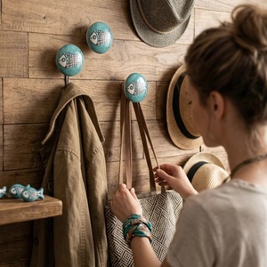 <b>Ceramic</b> Cabinet <b>Knobs</b> Round Teal Fish Design Modern Kitchen <b>Drawer</b> Pulls Durable Furniture Handles for Hotel and Home Office - Product Image 5