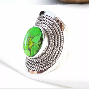 Green <b>Turquoise</b> Gemstone Vintage <b>Ring</b> 925 Silver Handmade Designer <b>Ring</b> For Her healing crystal <b>ring</b> - Product Image 2