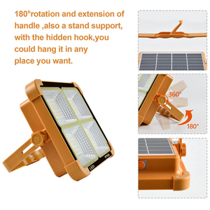 Lampe de travail LED IP66 portable d'extérieur rechargeable à 4 panneaux, batterie 1200/2400mAh, haute efficacité lumineuse, luminosité réglable - Product Image 2