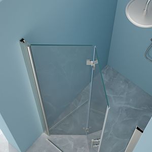 32 "W X 72" H porta doccia pieghevole Frameless con vetro temperato nichel spazzolato prodotto di alta qualità - Product Image 4