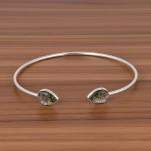 Bracelet manchette en agate mousse, argent sterling, ajustable, avec pierres précieuses, fait main, pour femme, cadeau - Product Image 4