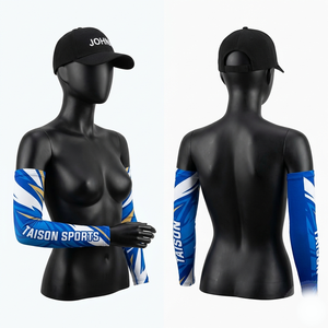 Manguito de Voleibol Sublimado Personalizado, 180 GSM, Poliéster y Spandex, Diseño de Paneles Azul, Blanco y Dorado, Logotipo Impreso - Product Image 1