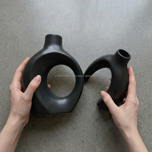 AG Elements Black Ceramic <b>Vase</b> <b>Set</b> for Cabinet Display Decor Glossy Glazed Abstract Sculptural Scandinavian Minimalist Modern - Product Image 5