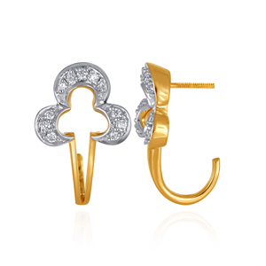 Pendientes de Diamantes Retro Trefoil, Lujosos, de Oro Amarillo, Corte Brillante Redondo, para Uso Diario, Chapados en Oro de 18K - Product Image 3