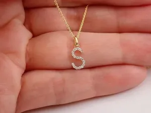2 Ct Round Simulated Diamond Letter"S" Women's Pendant In 14k Yellow Gold Plated - Product Image 3