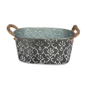 Pot de fleurs en zinc de taille moyenne pour jardin et balcon avec poignée en corde, bac et seau en métal galvanisé avec poignée en corde - Product Image 1
