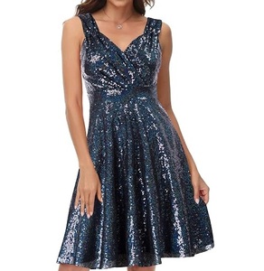 Robes en sequins brillants sur mesure pour femmes, col haut, sans manches, robe fourreau mini, robe de soirée cocktail en sequins - Product Image 6