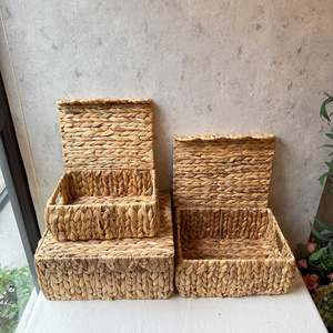 Natural Rattan <b>Storage</b> <b>Basket</b> <b>Rectangle</b> Embroidered Flower Rustic Style Multi Purpose Eco Friendly Organizer - Product Image 2