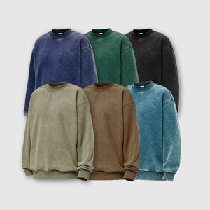 Sweat-shirts streetwear pour hommes, effet délavé, broderie personnalisée, pulls vierges, sweat-shirt col rond 100% coton, effet usé personnalisé - Product Image 5