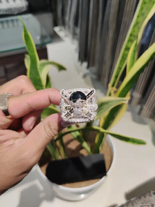 Luxury Moissanite Iced Skull <b>Ring</b> Black Enamel Face Diamond Look Hip Hop <b>Statement</b> Jewelry Bold Biker Style <b>Silver</b> Finish - Product Image 2