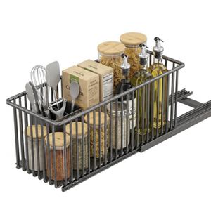 Slim Pull Out Pantry Basket Carbon Steel Sliding Organizer Space Saving Cupboard Worktop <b>Storage</b> <b>Rack</b> - Product Image 3