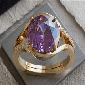 Oval Blue Amethyst <b>Ring</b> US 6 CZ 925 Sterling <b>Silver</b> 18K Gold Plated <b>Statement</b> Cocktail <b>Ring</b> Gift for Her At Wholesale Price - Product Image 2
