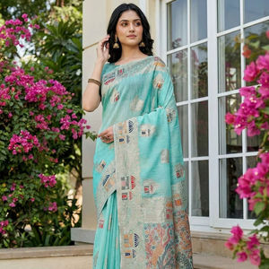 Sari en tissu lin et coton - Décontracté pour femmes, séchage rapide, toutes saisons - Product Image 1