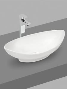 Lavabo de salle de bain ovale de luxe en céramique, finition blanc brillant, à poser sur comptoir, design élégant - Product Image 1