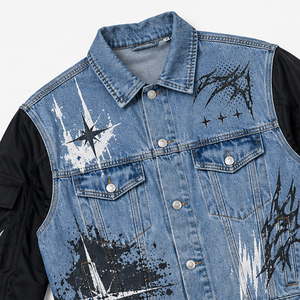 <b>Custom</b> Graphic <b>Denim</b> <b>Jacket</b> With Utility Sleeves Vintage Street Wear Button Up Casual Fashion Outerwear For Unisex - Product Image 4