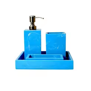 Modern <b>White</b> Resin <b>Bathroom</b> <b>Accessory</b> <b>Set</b> Easy-to-Clean Four-Piece Complete Rectangle Kit - Product Image 5