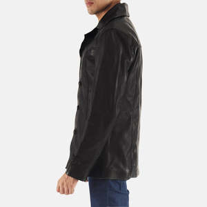 Blouson Bomber en Cuir Noir Personnalisé OEM, Col Montant, Style Streetwear, Fermeture Éclair, Doublure Coton Imperméable, 100% Homme - Product Image 2