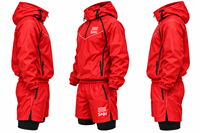 Ensemble de sudation personnalisé rouge pour homme, avec sweat à capuche demi-zip et short 2-en-1, réfléchissant, pour entraînement fitness et perte de poids
