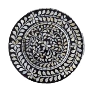 Modern Mother Of Pearl Inlay Wood Charger <b>Plate</b> <b>Black</b> Floral Sea Shell Mosaic Decorative <b>Plate</b> For Wedding Party And Hotel Decor - Product Image 1