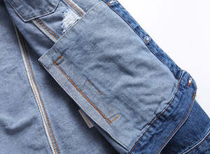 Veste en jean déchirée pour homme, style vintage, manches longues, décontractée, boutonnée, teinte unie, séchage rapide, respirante - Product Image 3