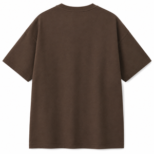 เสื้อยืดโอเวอร์ไซส์ผู้ชาย แขนสั้น สีน้ำตาลล้วน คอกลม ทรงลำลอง ผ้าเจอร์ซีย์ถัก ย้อมสีพื้น - Product Image 2