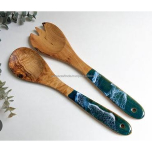 Vagues élégantes émaux manguier bois ustensiles de table Premium salle à manger bicolore brillant enduit émail poignée cuillère ensemble d'outils de cuisine - Product Image 6