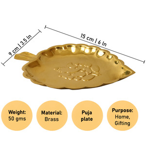 Brass Ganesh Leaf Shape Pooja <b>Plate</b> Traditional Decorative Puja Thali for Home Temple, Festivals and Gifting - Product Image 2