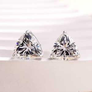Elongated Trillion Cut 6MM Moissanite Dainty Stud <b>Earrings</b> 925 Silver for Unisex <b>Fine</b> Daily Wear Jewelry For Women's - Product Image 3