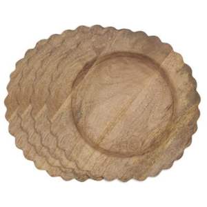 Ensemble d'assiettes de présentation en bois de manguier festonné, sous-assiettes rondes rustiques en bois pour décoration de mariage, vaisselle de ferme, plateaux de dîner - Product Image 1