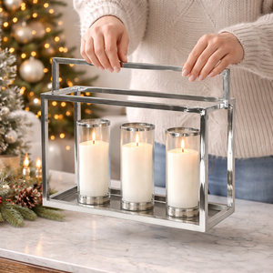 Handmade Steel Three Light Candle <b>Lantern</b> | Elegant Metal Christmas Home Decoration | Wedding Table Decor | Festive Centerpiece. - Product Image 3