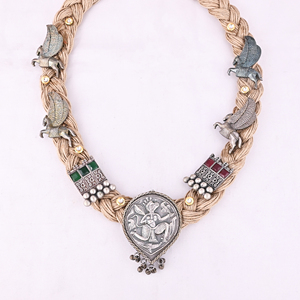 Boho Braided Jute Rope Egyptian Bastet <b>Statement</b> <b>Necklace</b> - Product Image 1
