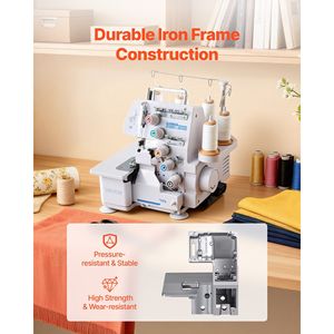 Macchina da Cucire Overlock con 1250 Punti al Minuto, Luce LED, Piedini a Forte Aspirazione, Capacità 2-3-5 Fili per Overlock - Product Image 6