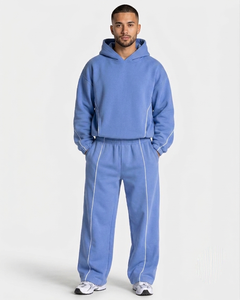 Sweat-shirt à capuche pour homme OEM, bleu azur avec détails contrastés, décontracté, surdimensionné, en molleton premium, pull à capuche pour homme - Product Image 3