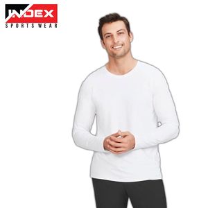 Index Men's White <b>Long</b> <b>Sleeve</b> Performance <b>Undershirt</b> Cotton Polyester Knitted Breathable Sportswear Top - Product Image 5
