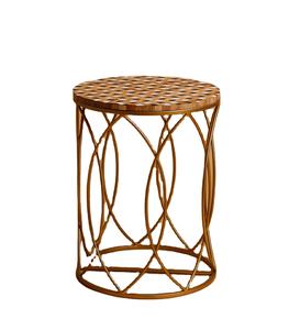 Mesita de noche moderna de aspecto Premium, muebles de dormitorio, mesas decorativas para sala de estar, Marco geométrico de latón superior de madera redonda maciza - Product Image 1